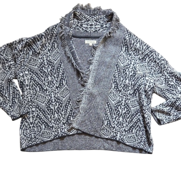 Lucky Brand Shawl Collar Open Front Jacquard Knit Cardigan - Picture 2 of 9